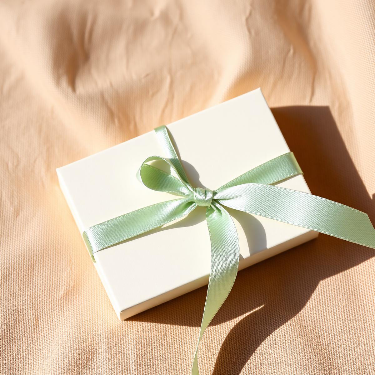 Studio gift card tied with a sage ribbon